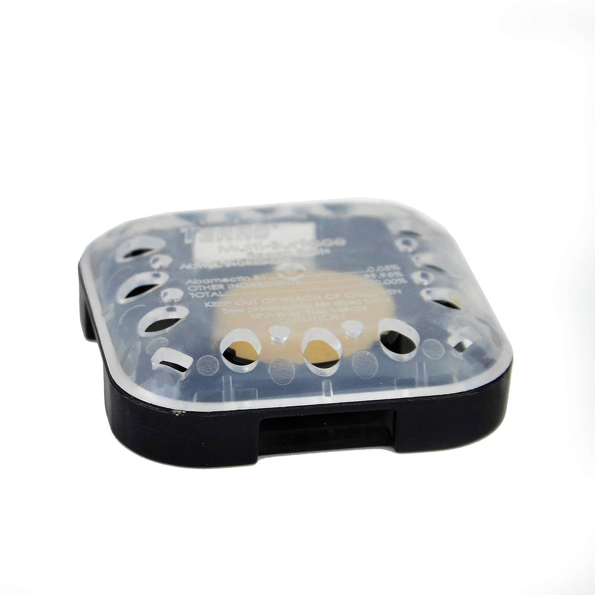 Black roach bait station with clear top and bait viewing window