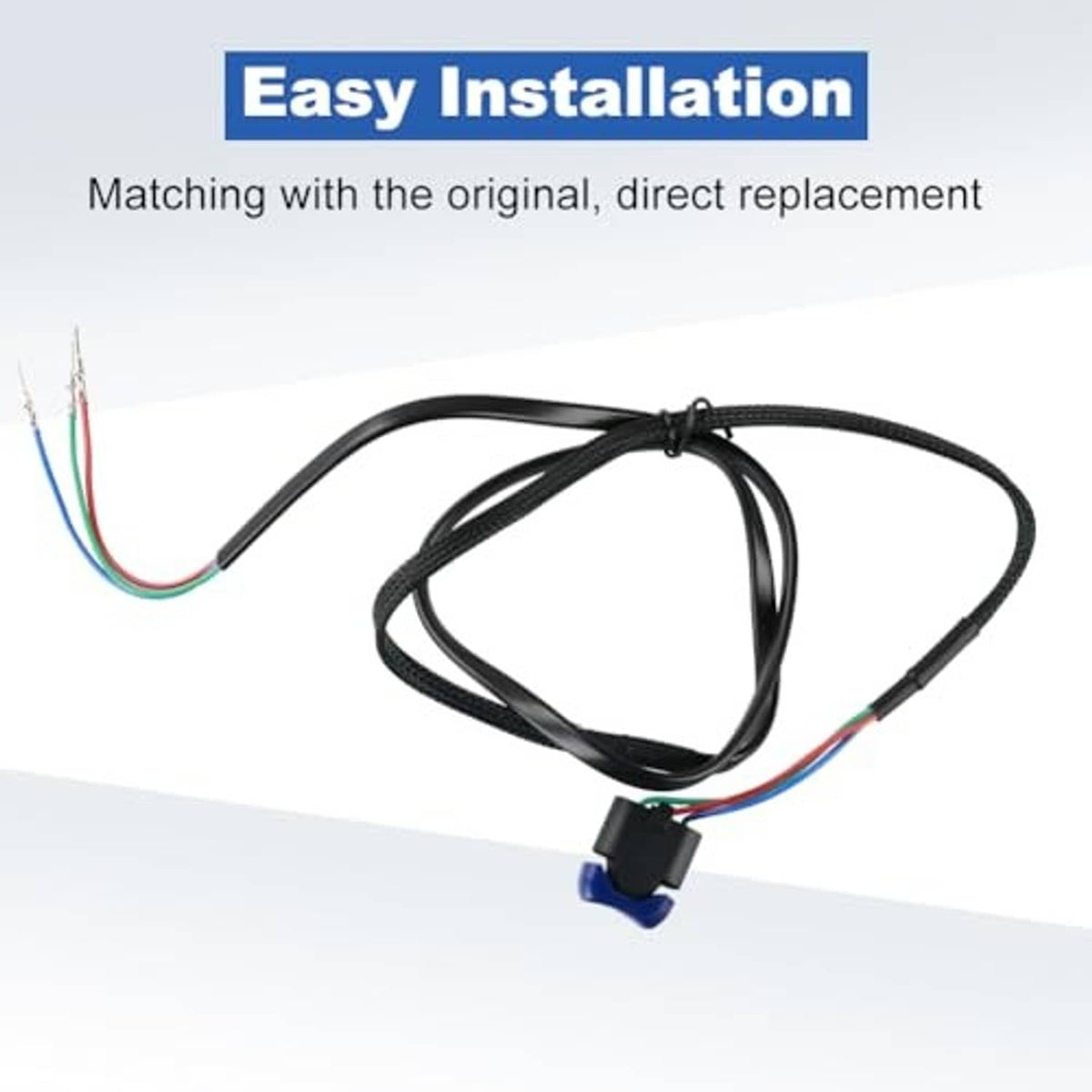 Outboard tilt switch harness with black braided cable, blue connector, and colored wire ends