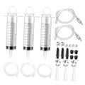 Brake bleeding syringe kit with three 100ml syringes, hoses, fittings and clamps