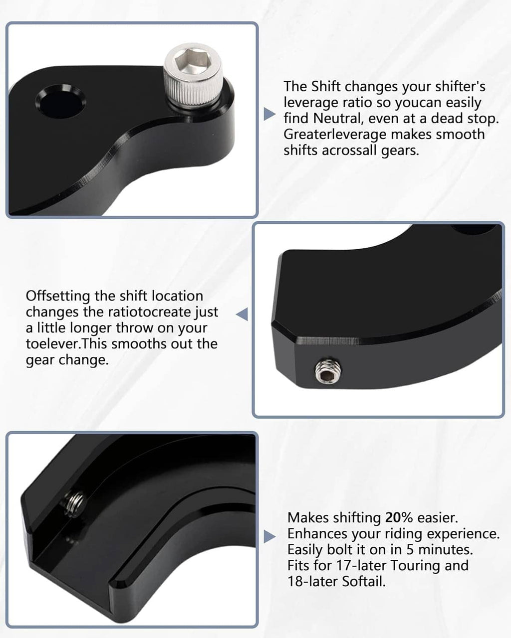 Black shift arm bracket with threaded mounting stud and curved lever arm