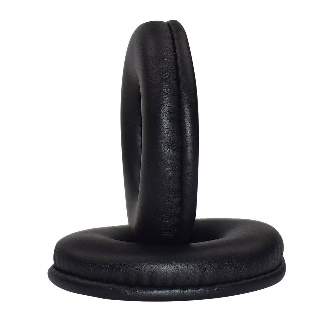 Black ear pad cushion cover side view with stitched edge and foam core