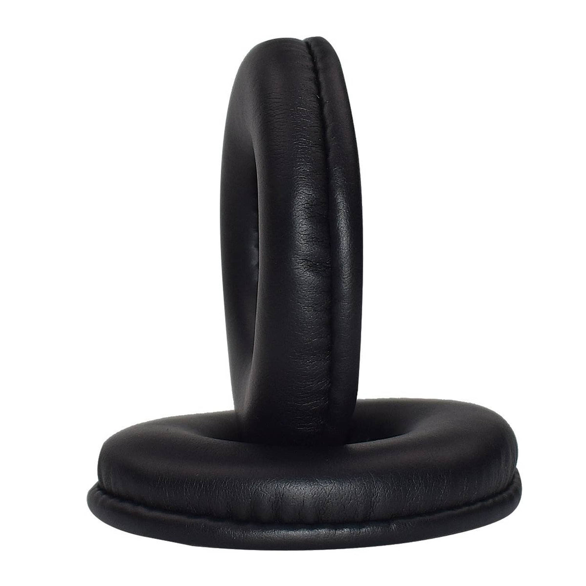 Black ear pad cushion cover side view with stitched edge and foam core