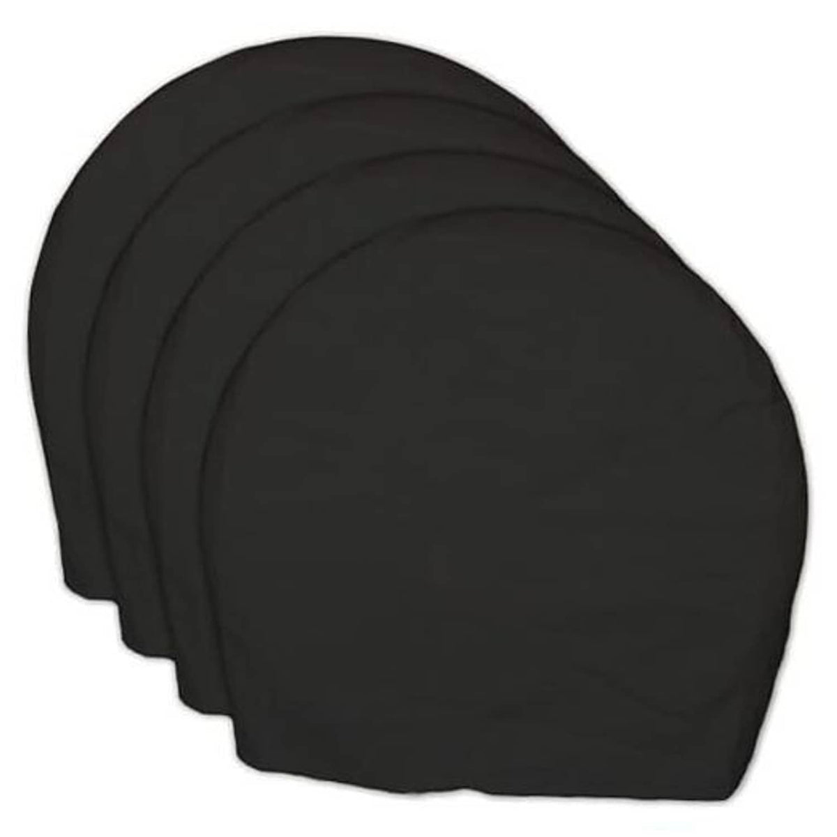 Set of four black RV trailer wheel tire covers, arched half-round design