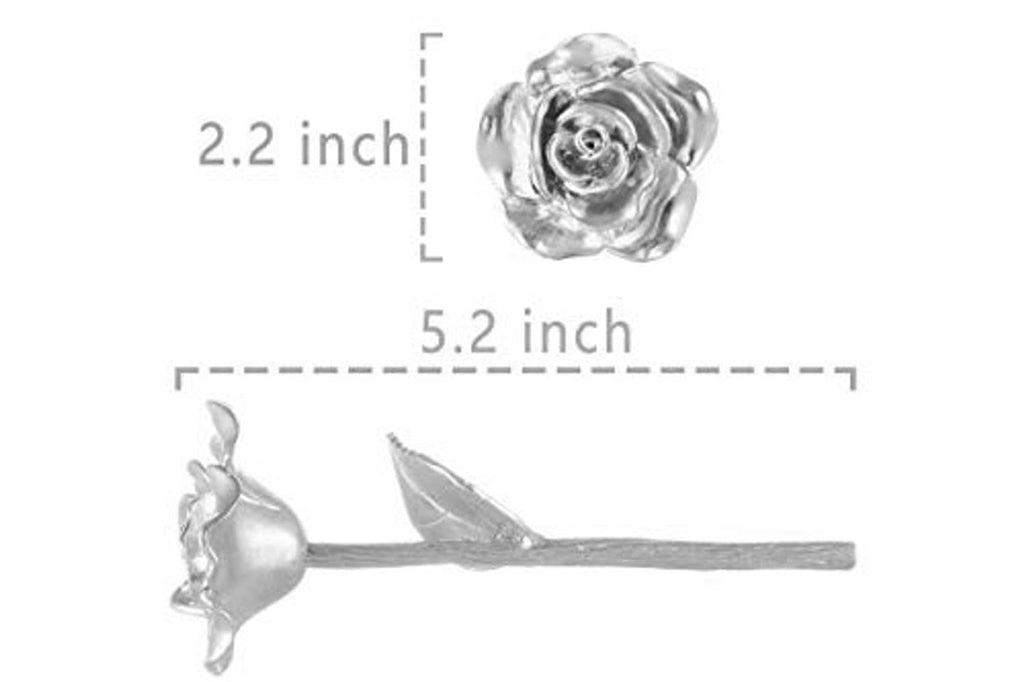 Silver tin rose ornament size 5.2 in long, 2.2 in wide