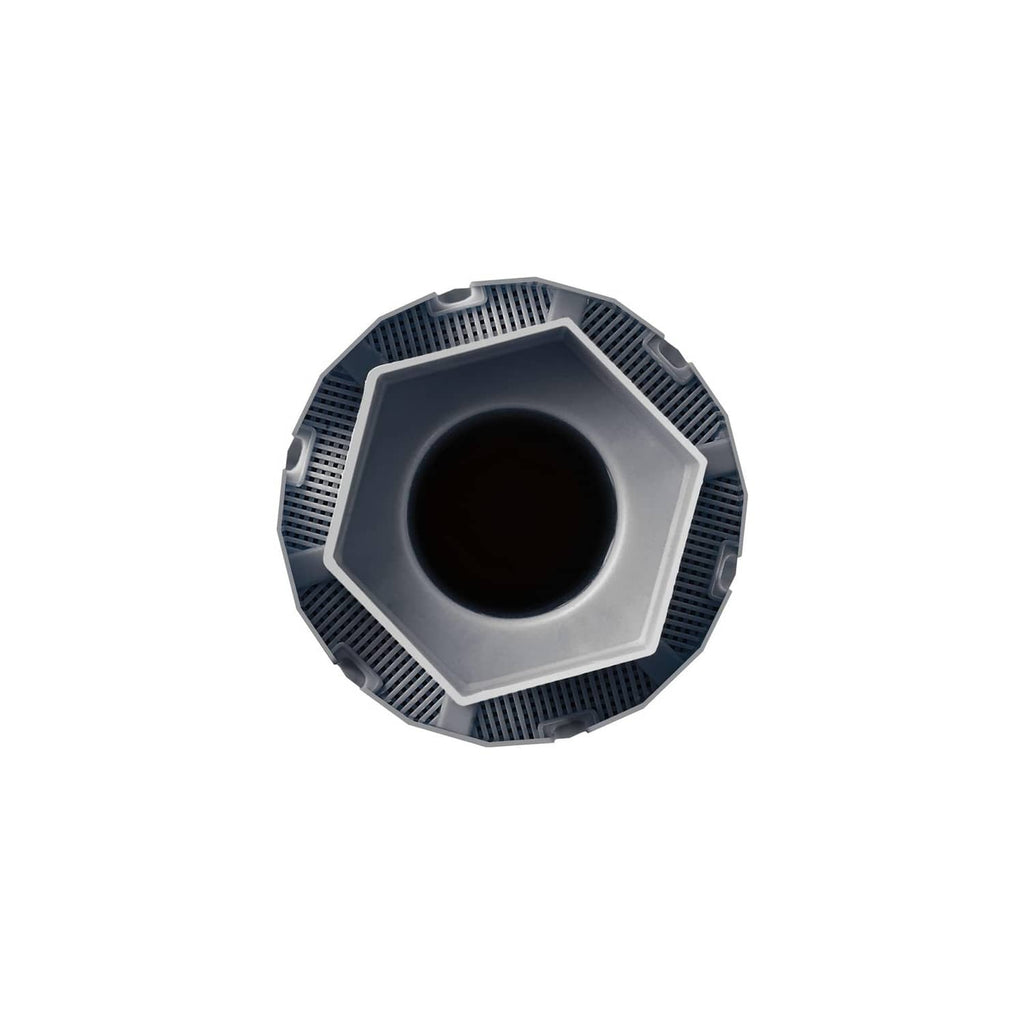 Top view of gray Jura water filter cartridge with central opening