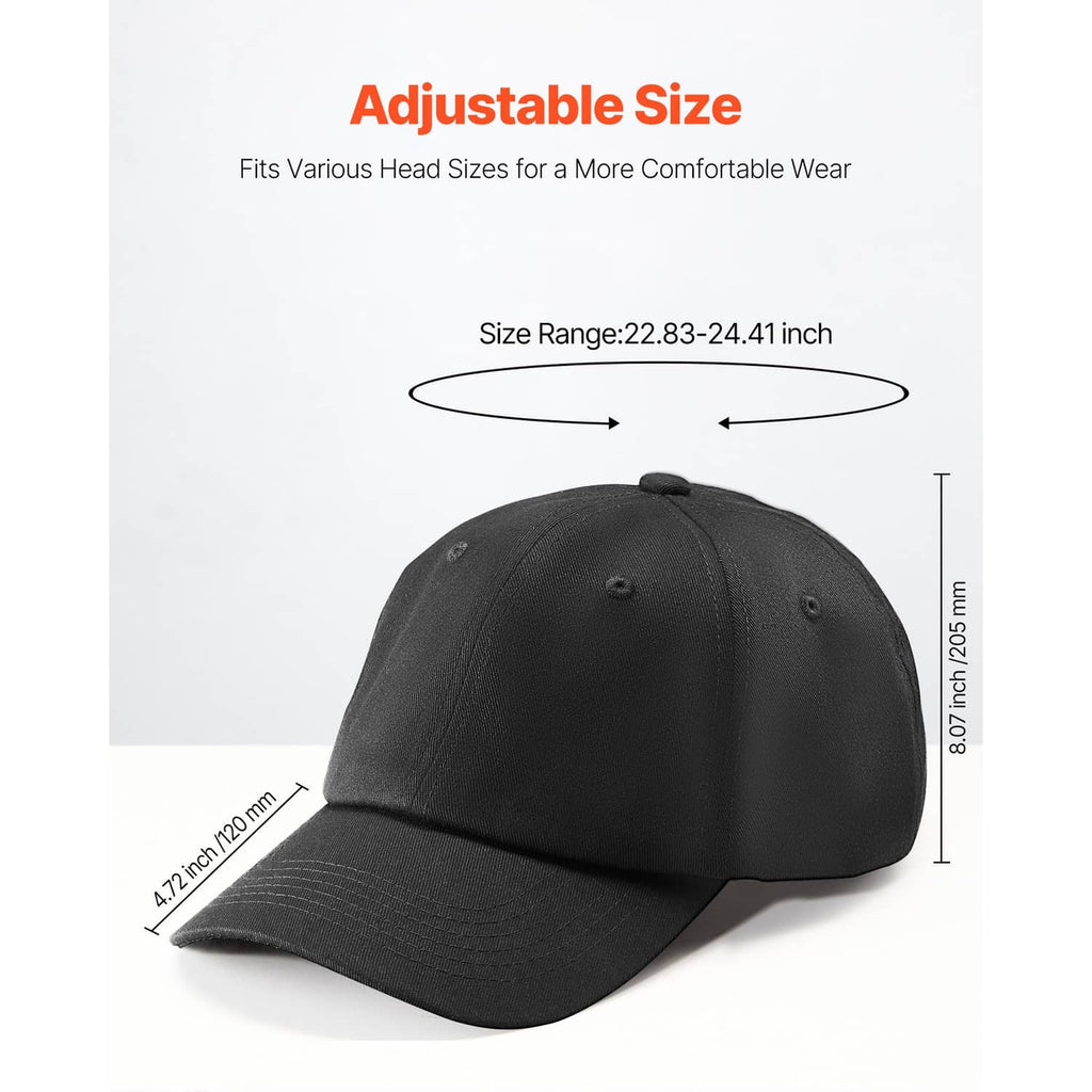 Black baseball cap with curved brim and adjustable fit strap