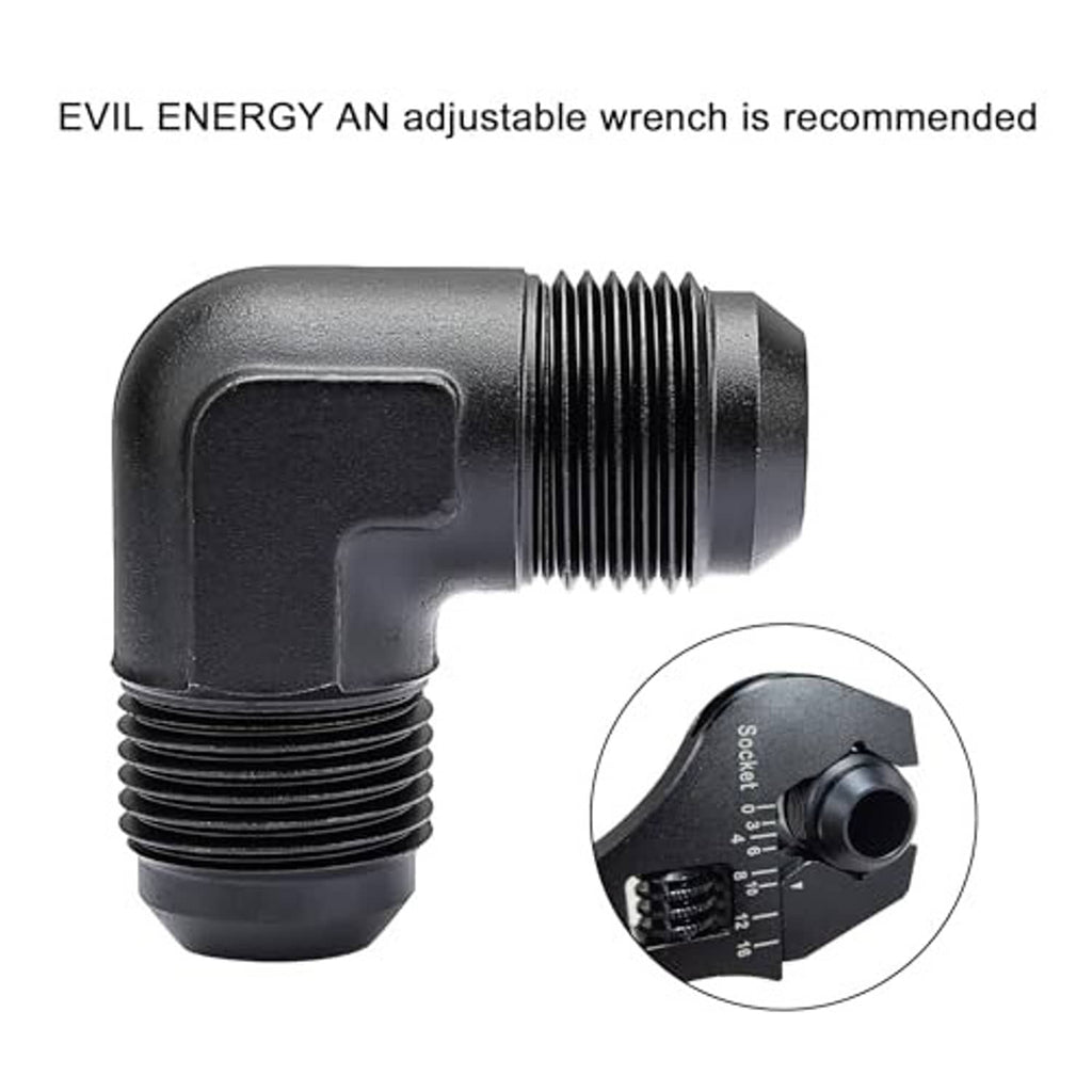 90-degree AN male-to-male flare union coupler fitting, black finish, ridged threaded ends