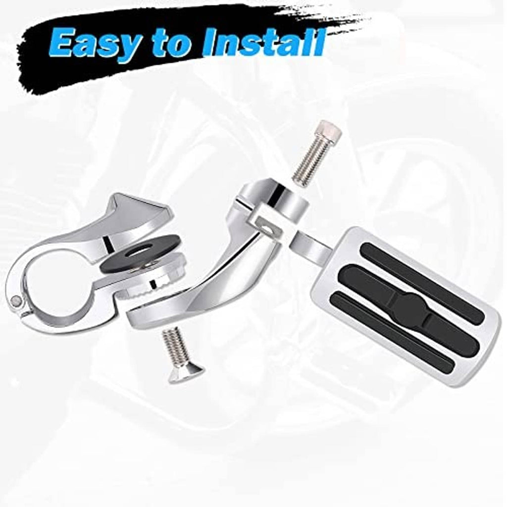 Motorcycle highway pegs with clamp and included mounting bolts for easy installation