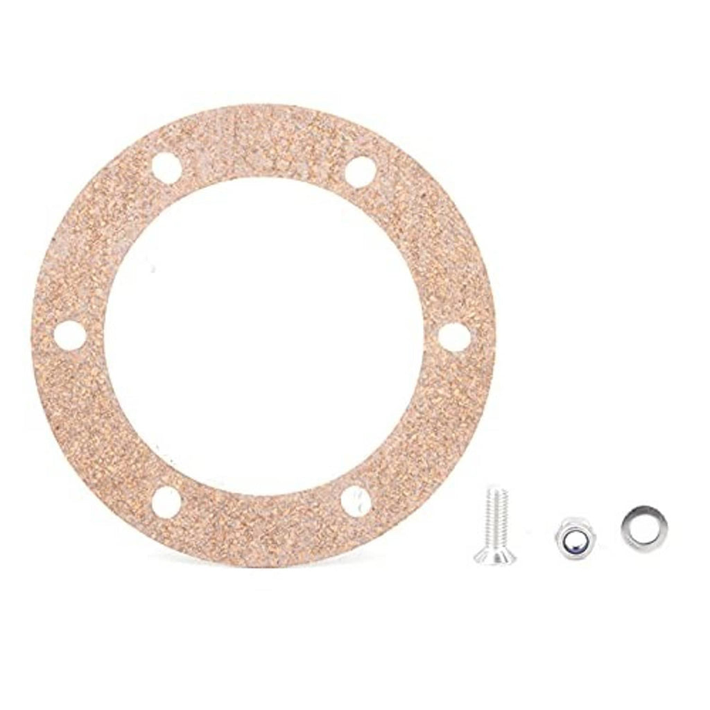 Brown gasket ring with small fuel filler cap mounting hardware pieces