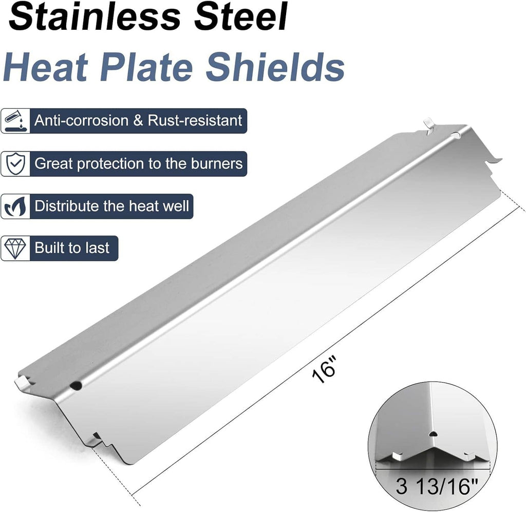 Stainless steel heat plate shield with mounting tabs, 16 in length