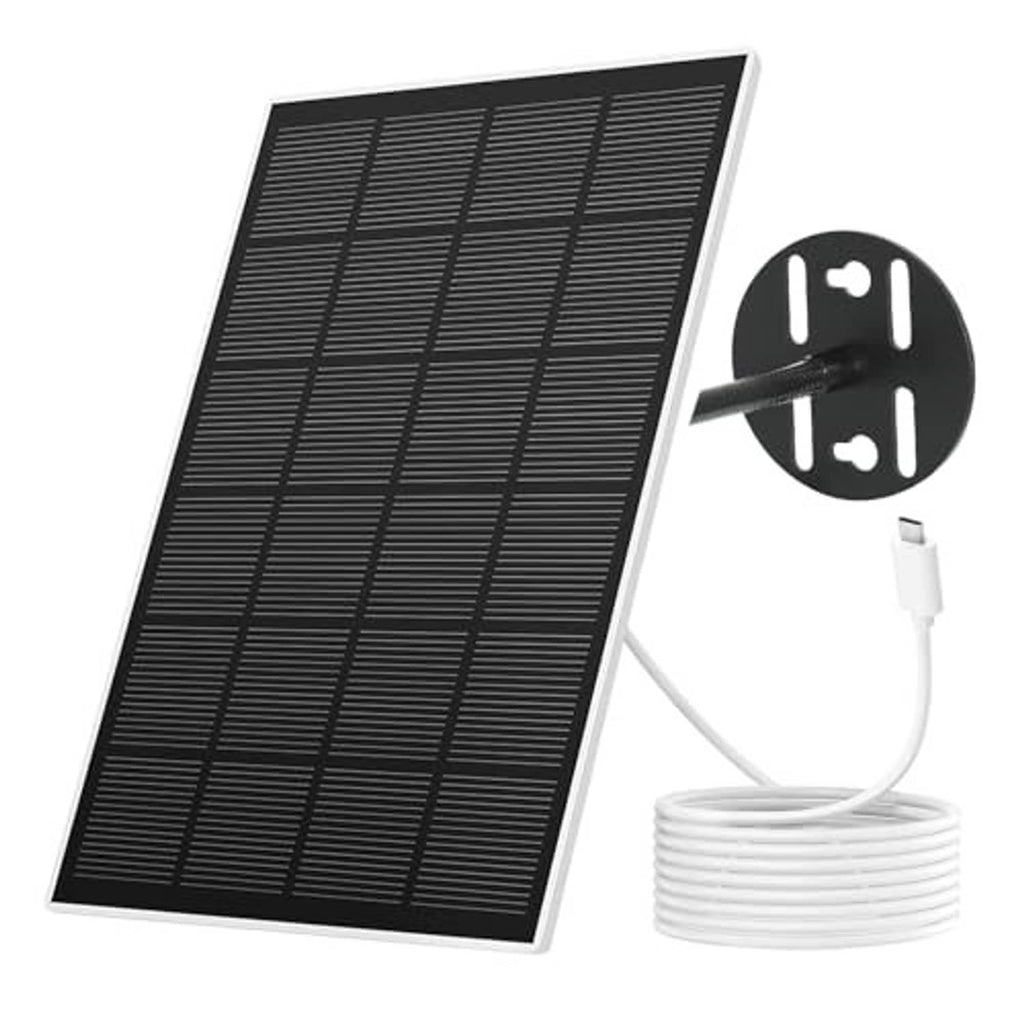 Black solar panel with wall mount and USB-C charging cable