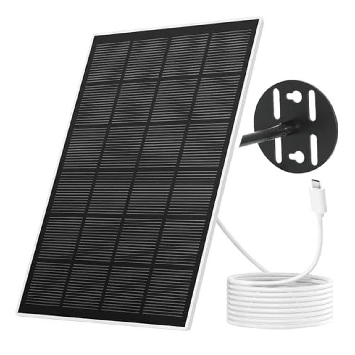 Black solar panel with wall mount and USB-C charging cable