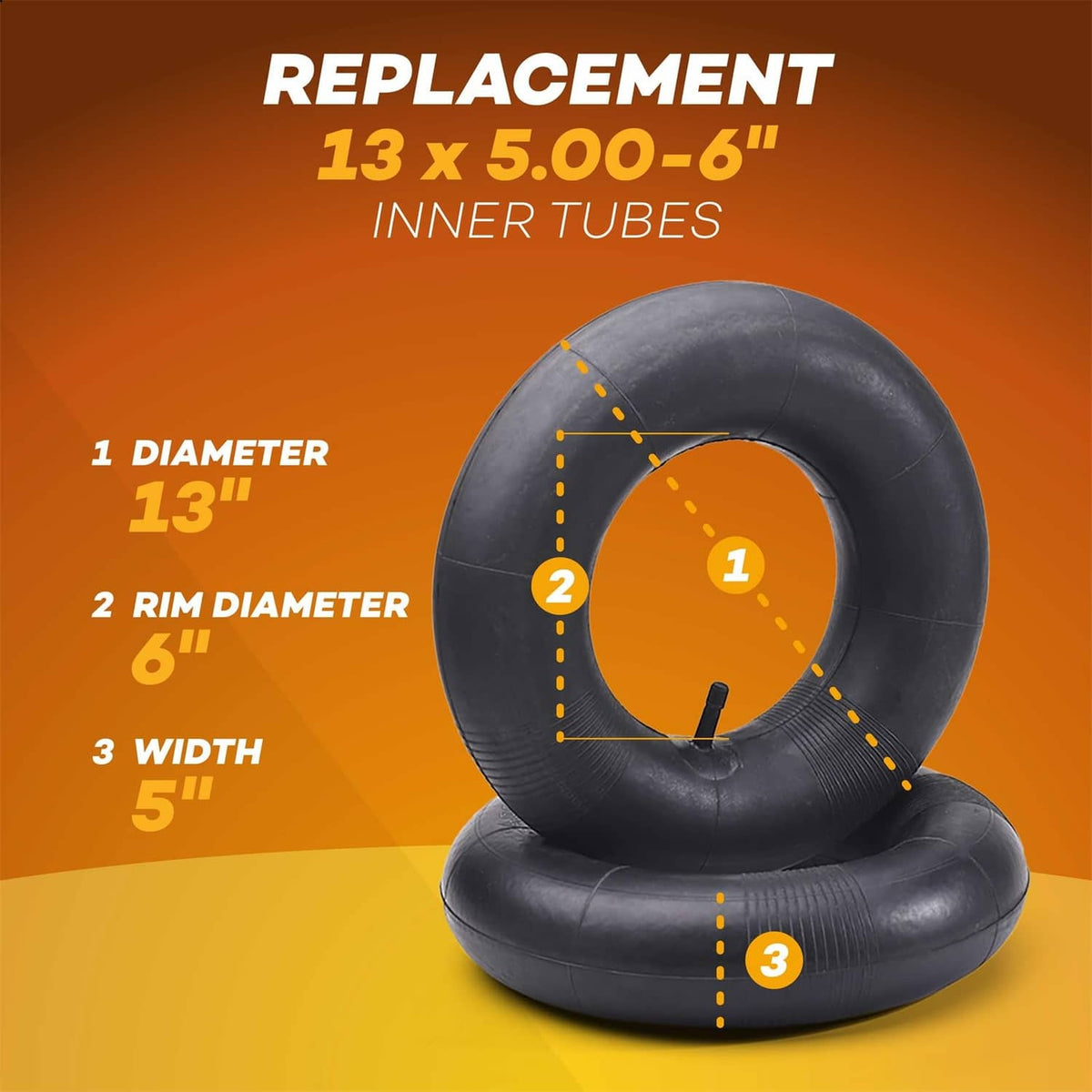 Black inner tube pair with valve stem, curved rubber rings close-up