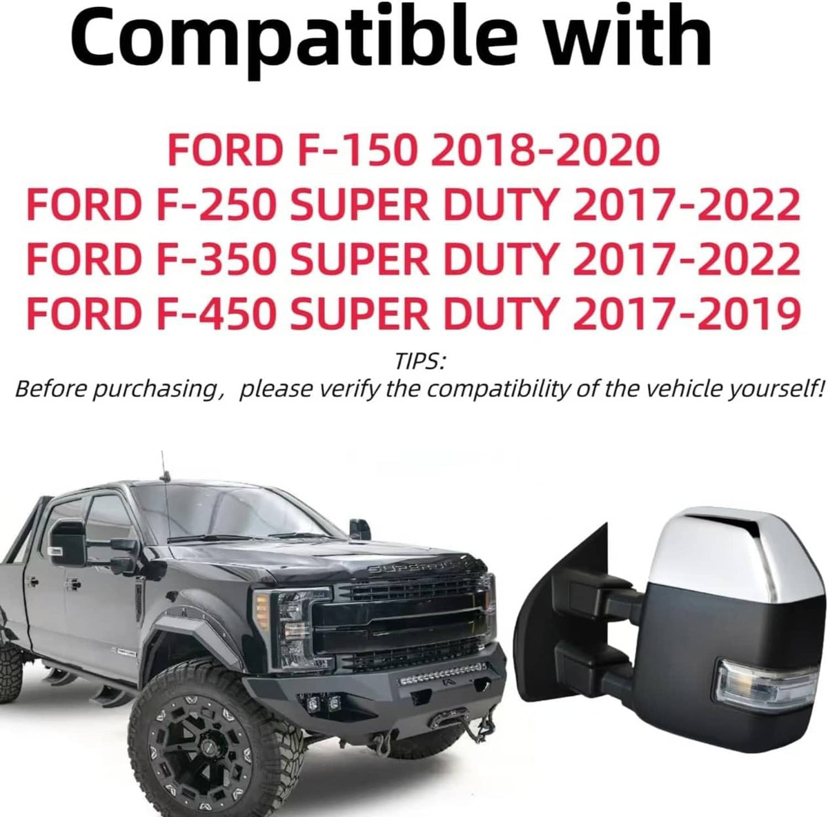 Oxford white mirror cover cap shown on a pickup truck side graphic
