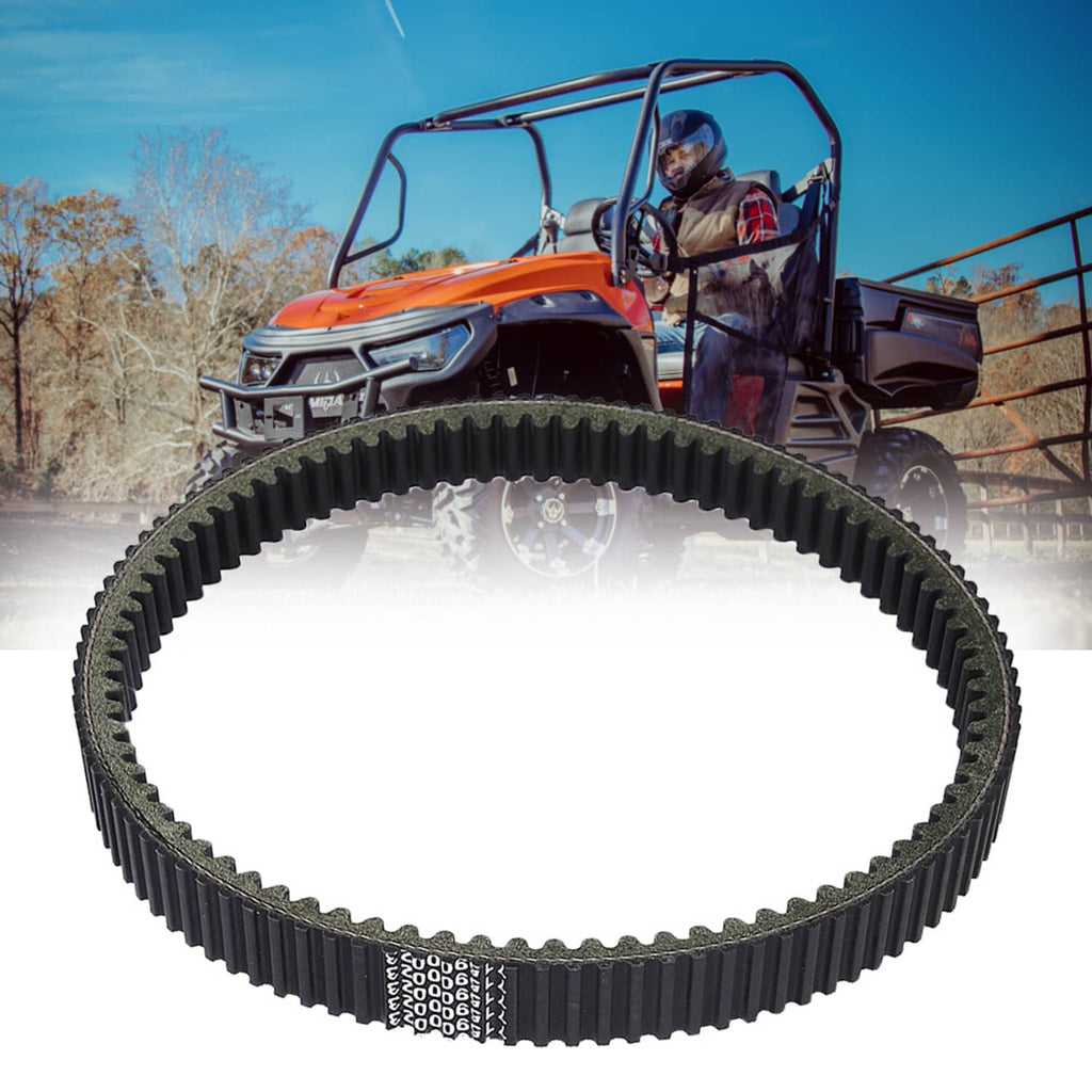 Motorcycle drive belt loop with black cogged edges and belt teeth detail