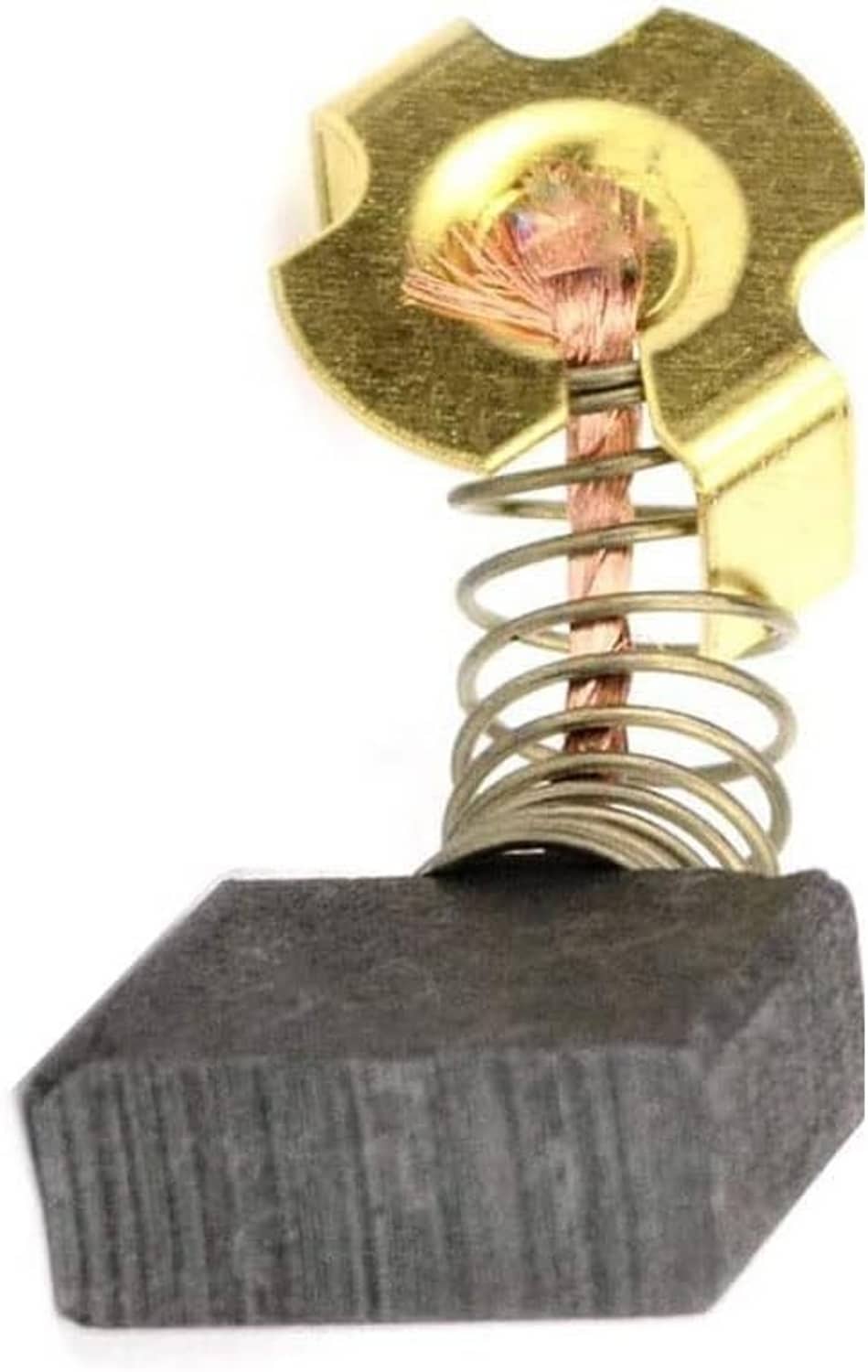 Gold carbon brush with gray carbon block, copper spring, and circular brush head