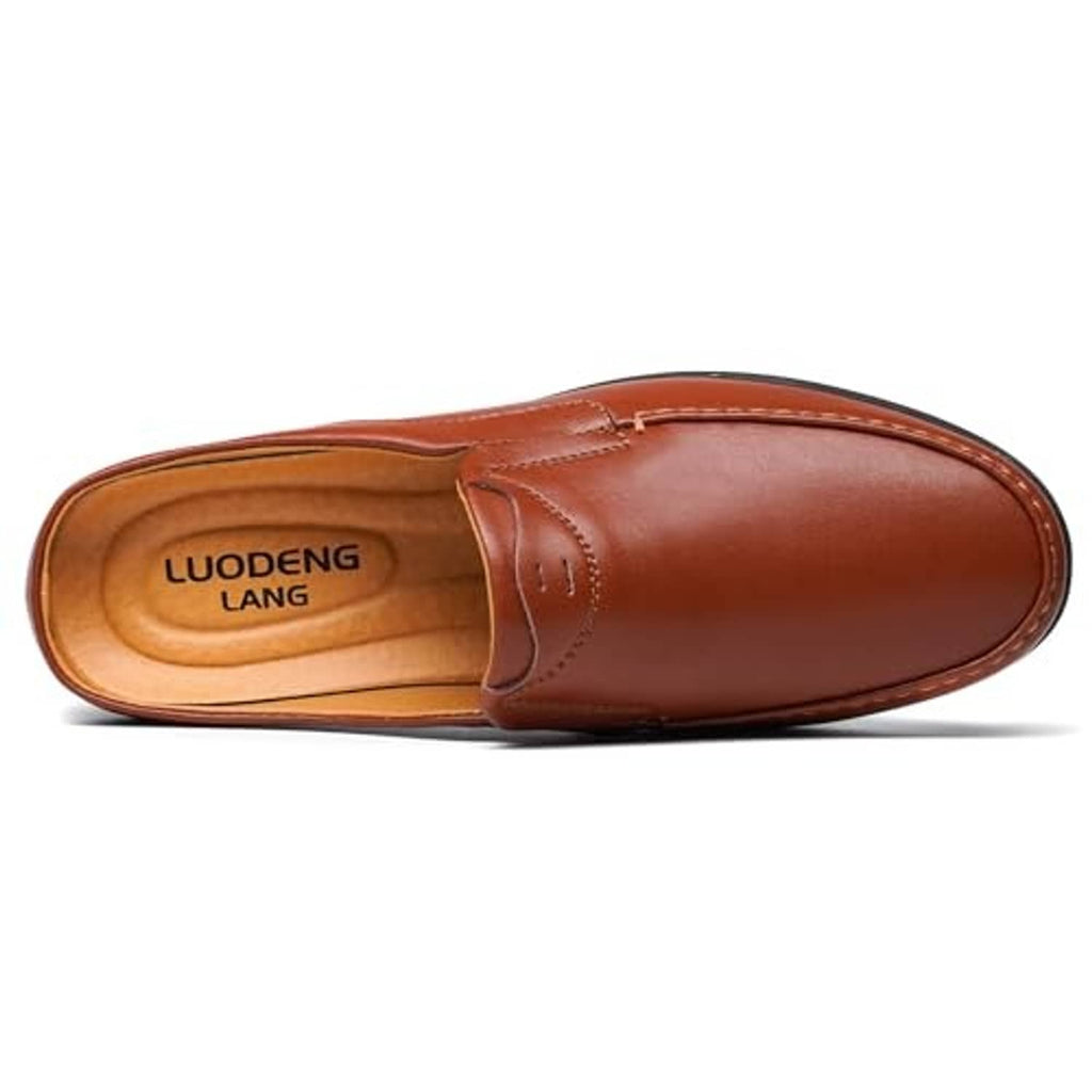 Men's brown leather slip-on loafer, LUODENG LANG in sock lining