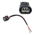 3-way female connector plug with pigtail harness, black housing, red/black wires