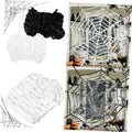 Spider web decoration set: white and black faux cobwebs with heart-like pieces