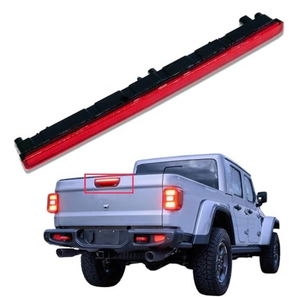 Long LED third brake light bar with red lens, black housing, and mounting tabs