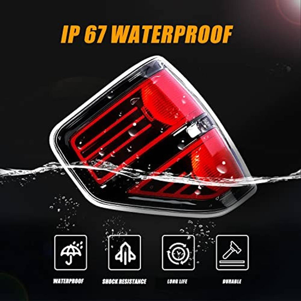 Single rear tail light with red lens and chrome bezel, black housing