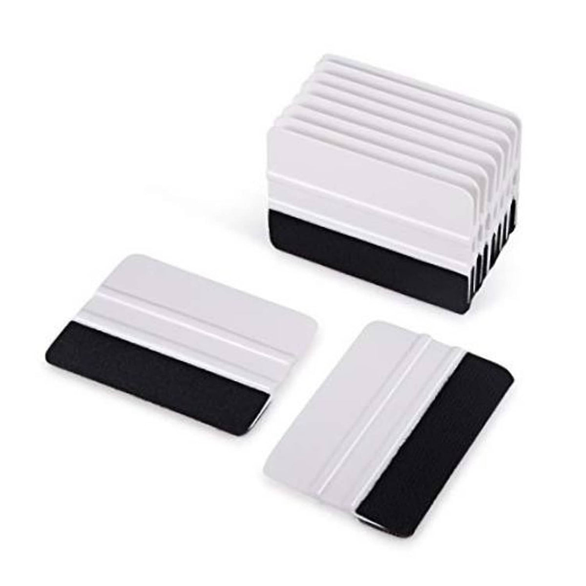 Set of vinyl squeegee applicators with white handles and black felt scraping pads