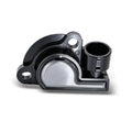 Throttle position sensor with black housing, mounting flange, and silver circular cover.