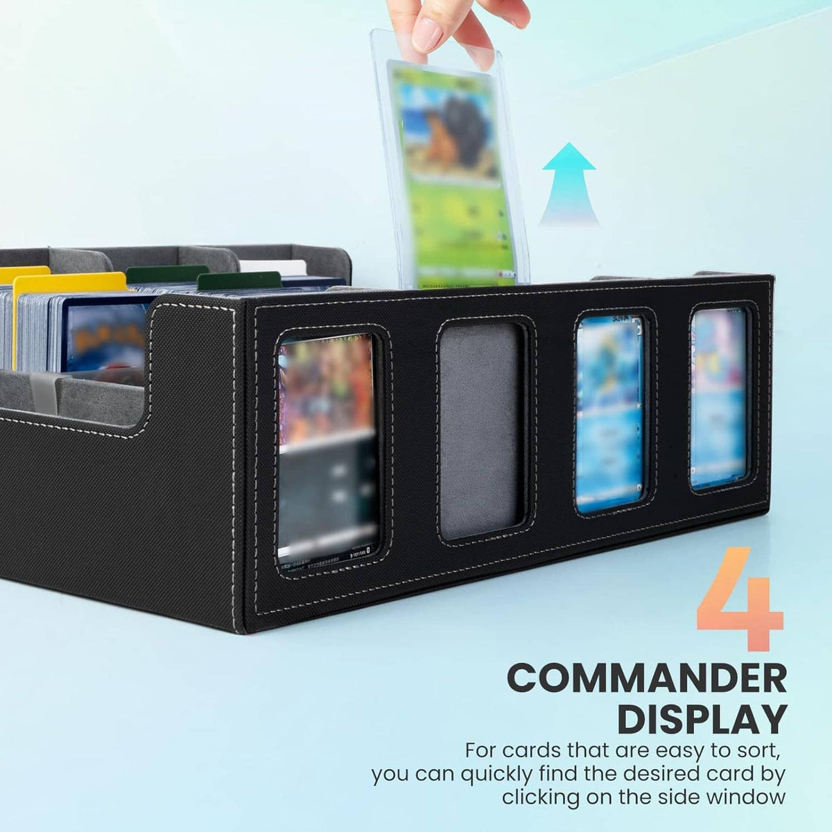 Black PU leather card case with four side display windows and card sleeves
