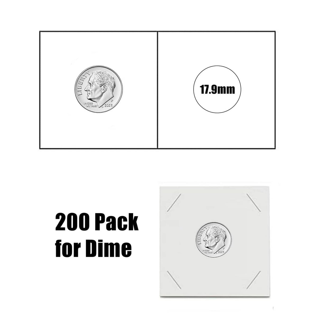 2x2 coin flip holder with a dime coin and 17.9mm size reference circle