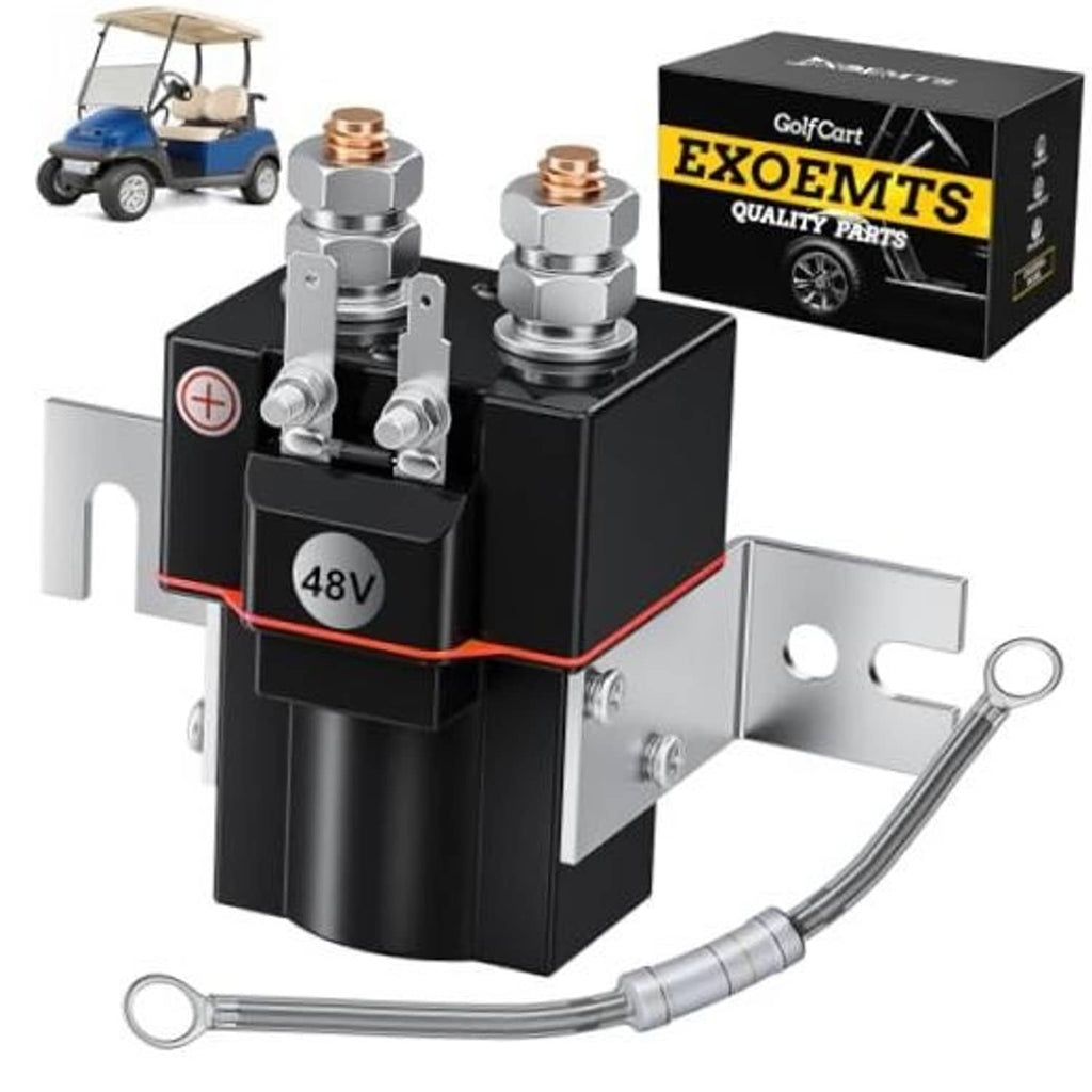 48V 4-terminal solenoid with black housing, copper posts, and metal mounting bracket