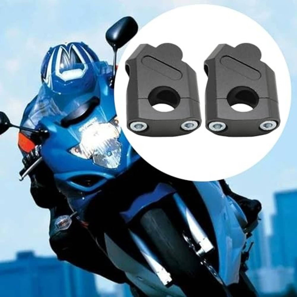 Black handlebar riser clamps, two-piece set shown for universal use