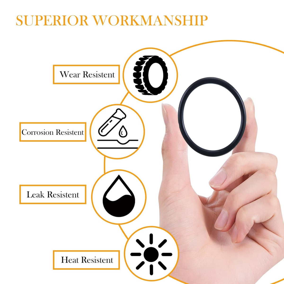 Black rubber O-ring held in hand, round seal ring