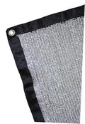 Aluminum shade cloth panel with grommet, silver mesh and black edging corner