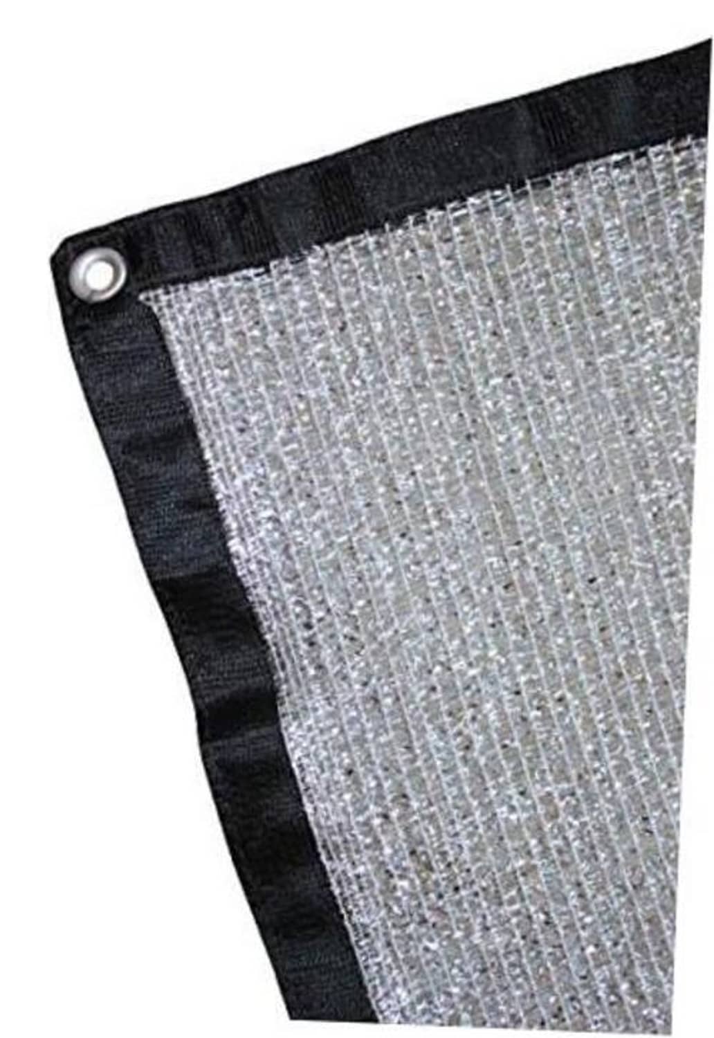 Aluminum shade cloth panel with grommet, silver mesh and black edging corner