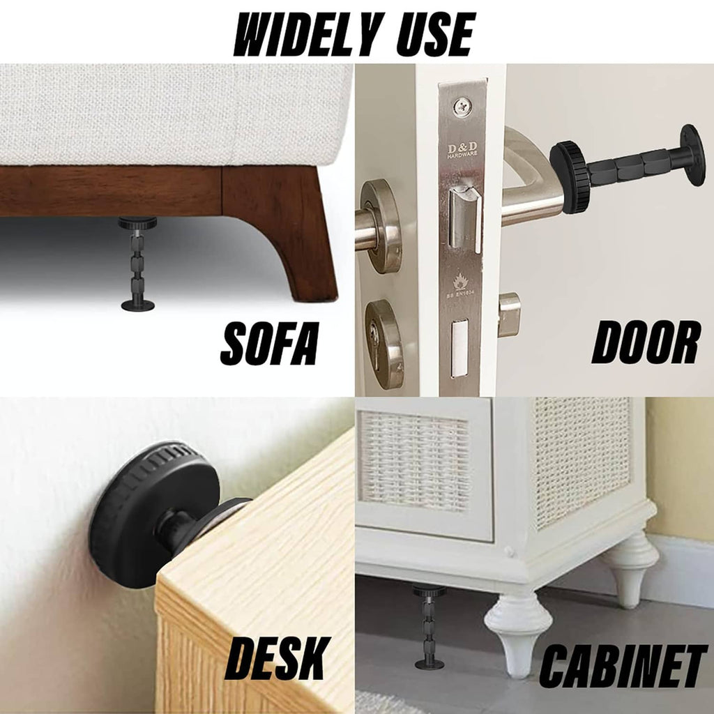 Black threaded bumpers for sofa, door, desk, and cabinet legs; screw-in mounting