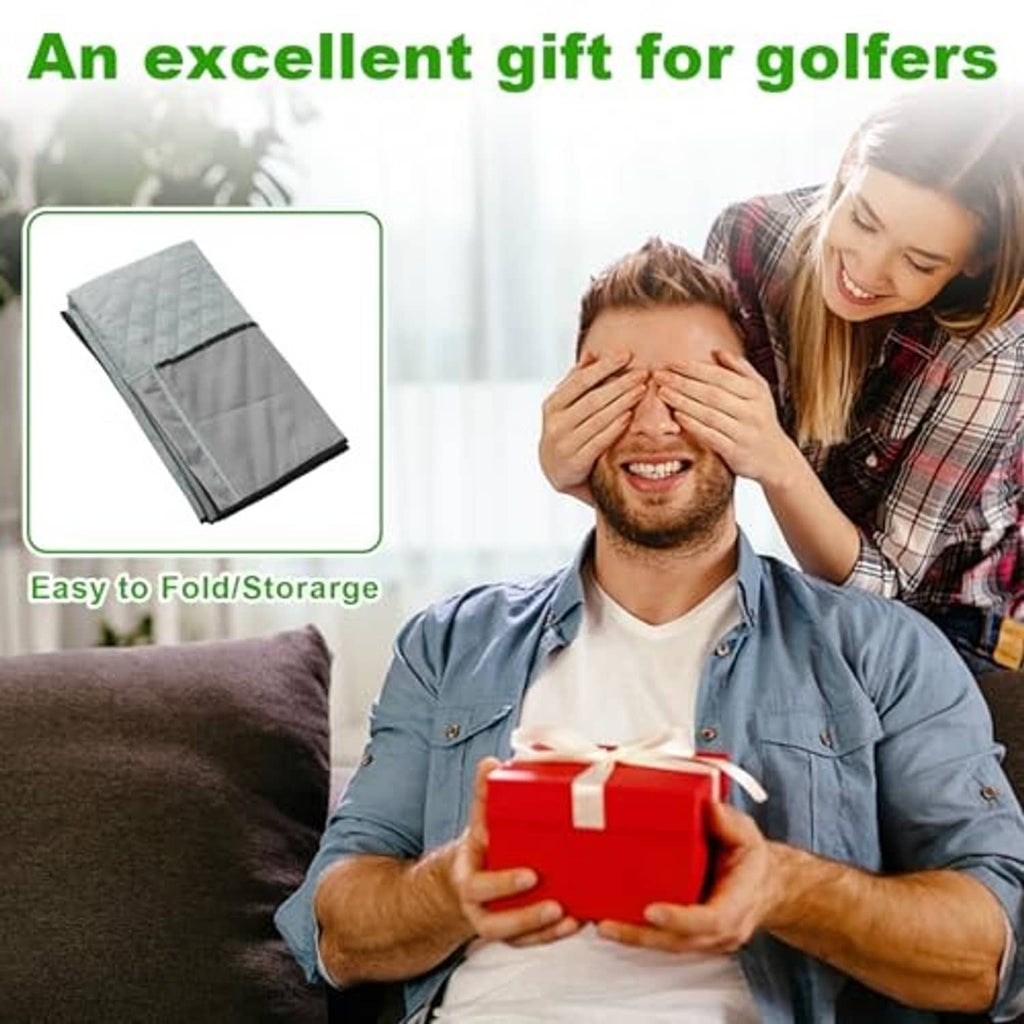 Folded light gray quilted golf cart seat cover for easy storage