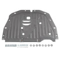 Dark gray under car splash guard shield with mounting holes and ridged metal panel