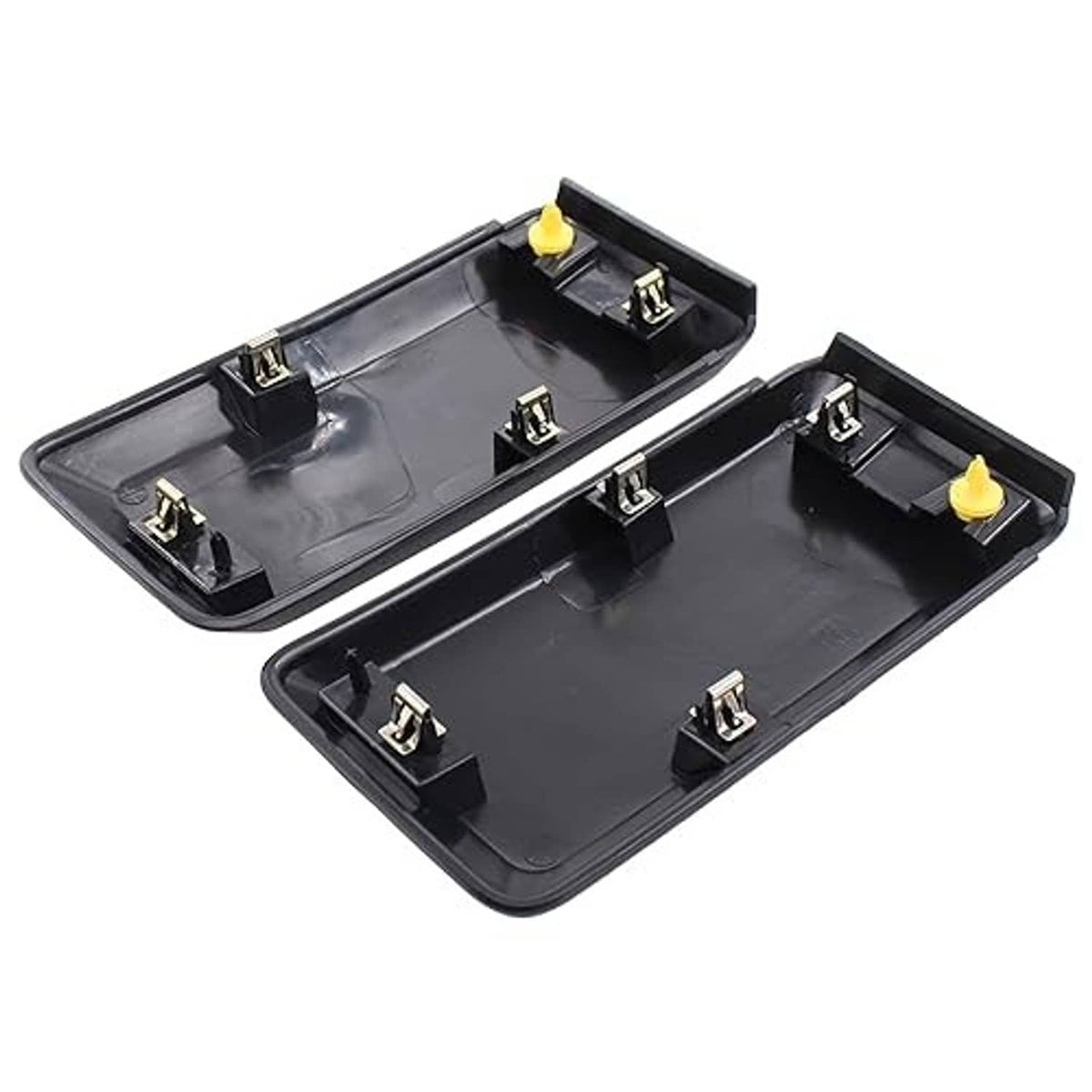 Black trim end covers underside set with mounting clips and yellow alignment tabs