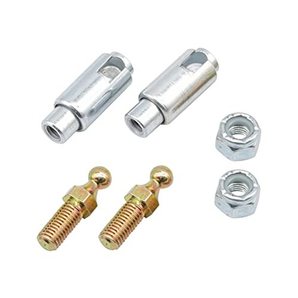 Transmission cable end kit with two silver barrel ends, two brass threaded studs, two hex nuts