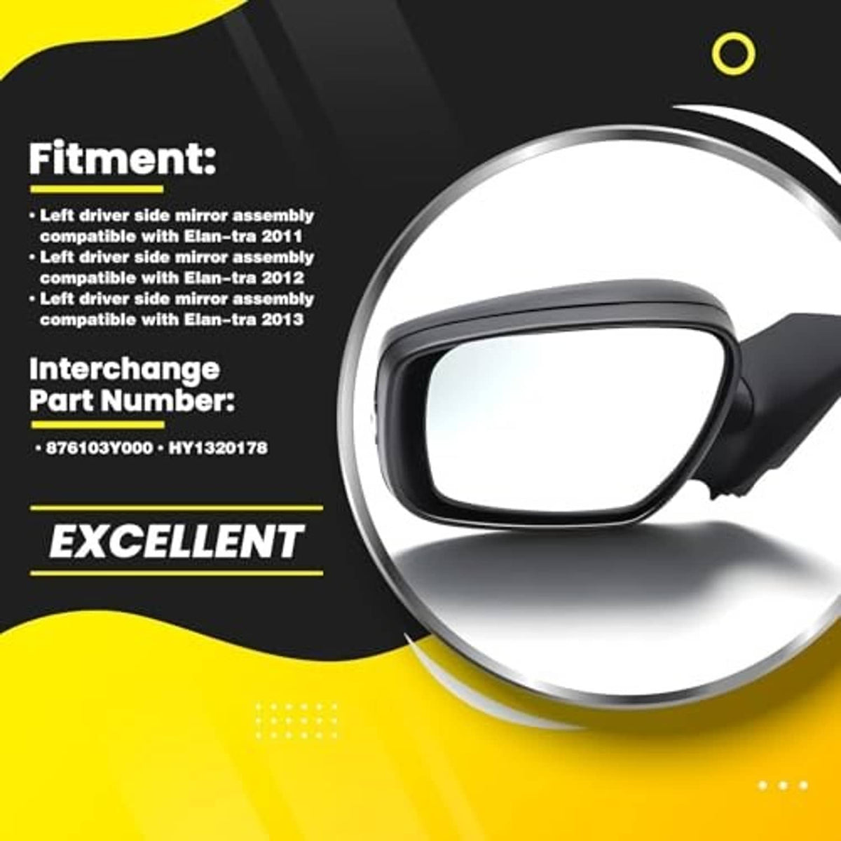 Left driver-side mirror assembly with black housing and clear glass window.