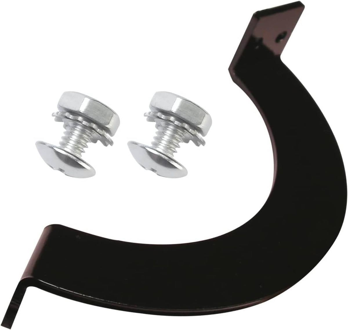 Black grill lid door stop arc close-up with two silver mounting screws