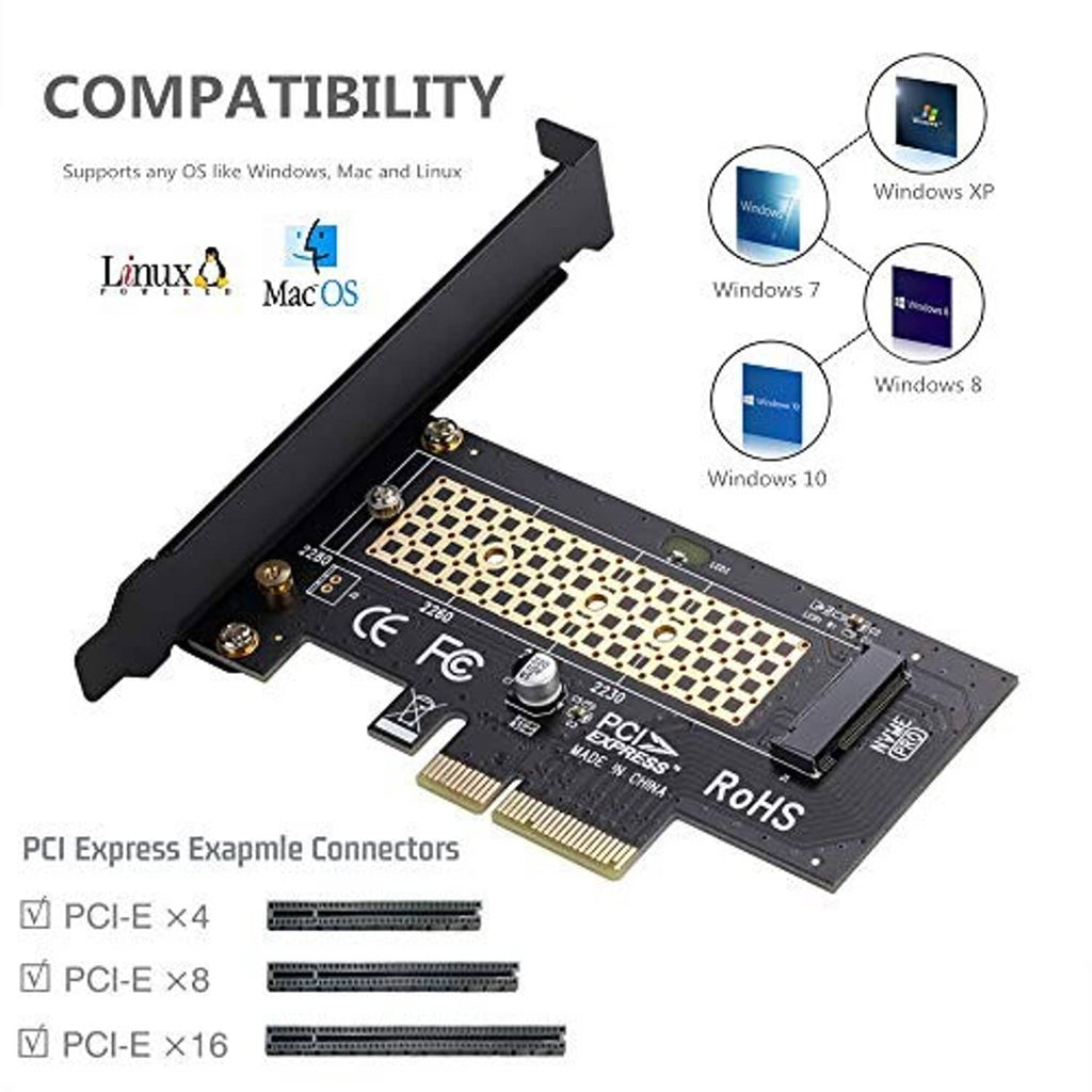 M.2 NVMe SSD adapter card with PCIe x4 edge connectors