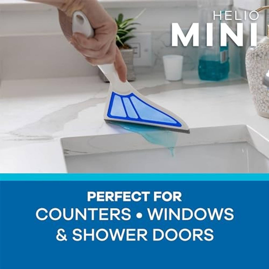 Mini squeegee with blue rubber edge and white handle for smooth counter cleaning