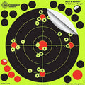 8-inch black adhesive shooting target with neon green reactive dots and red bullseye rings