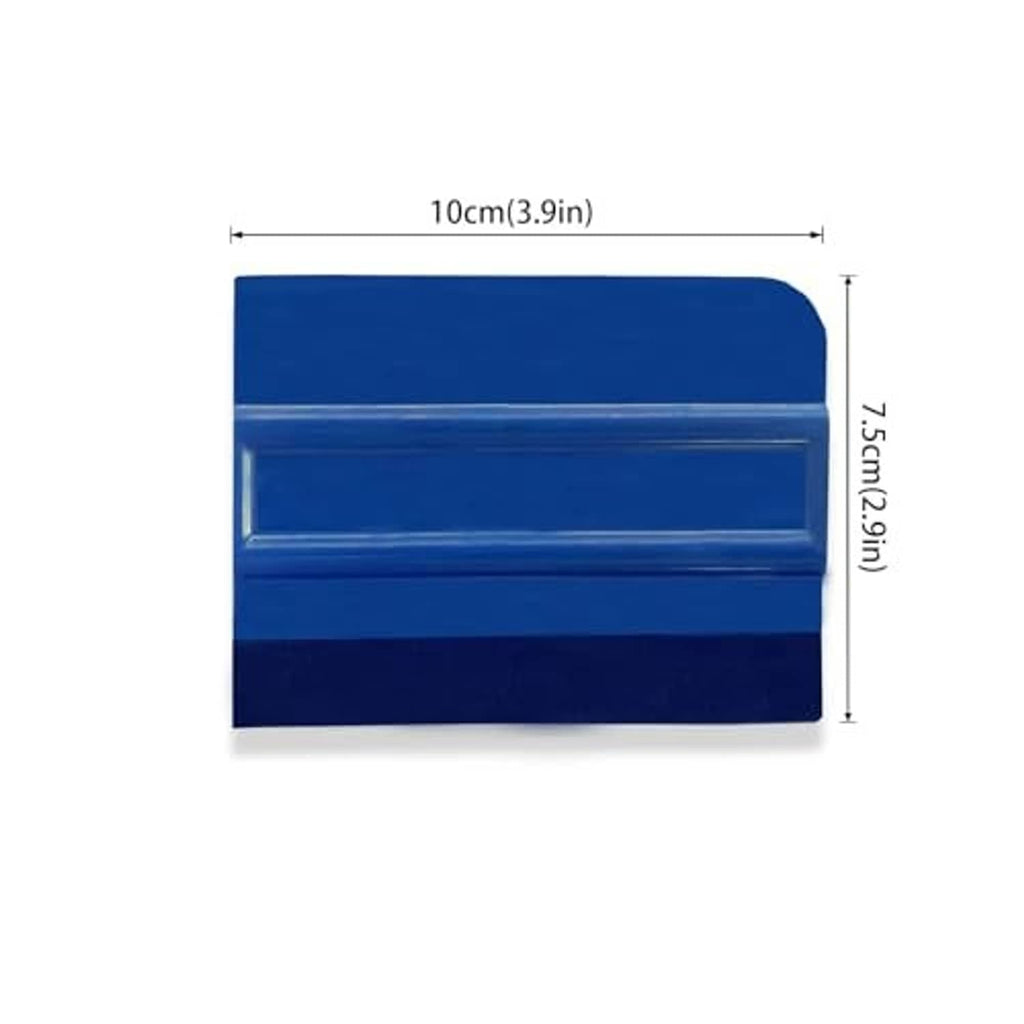 Blue 4-inch felt vinyl wrap squeegee, rectangular edge, flat blade tool