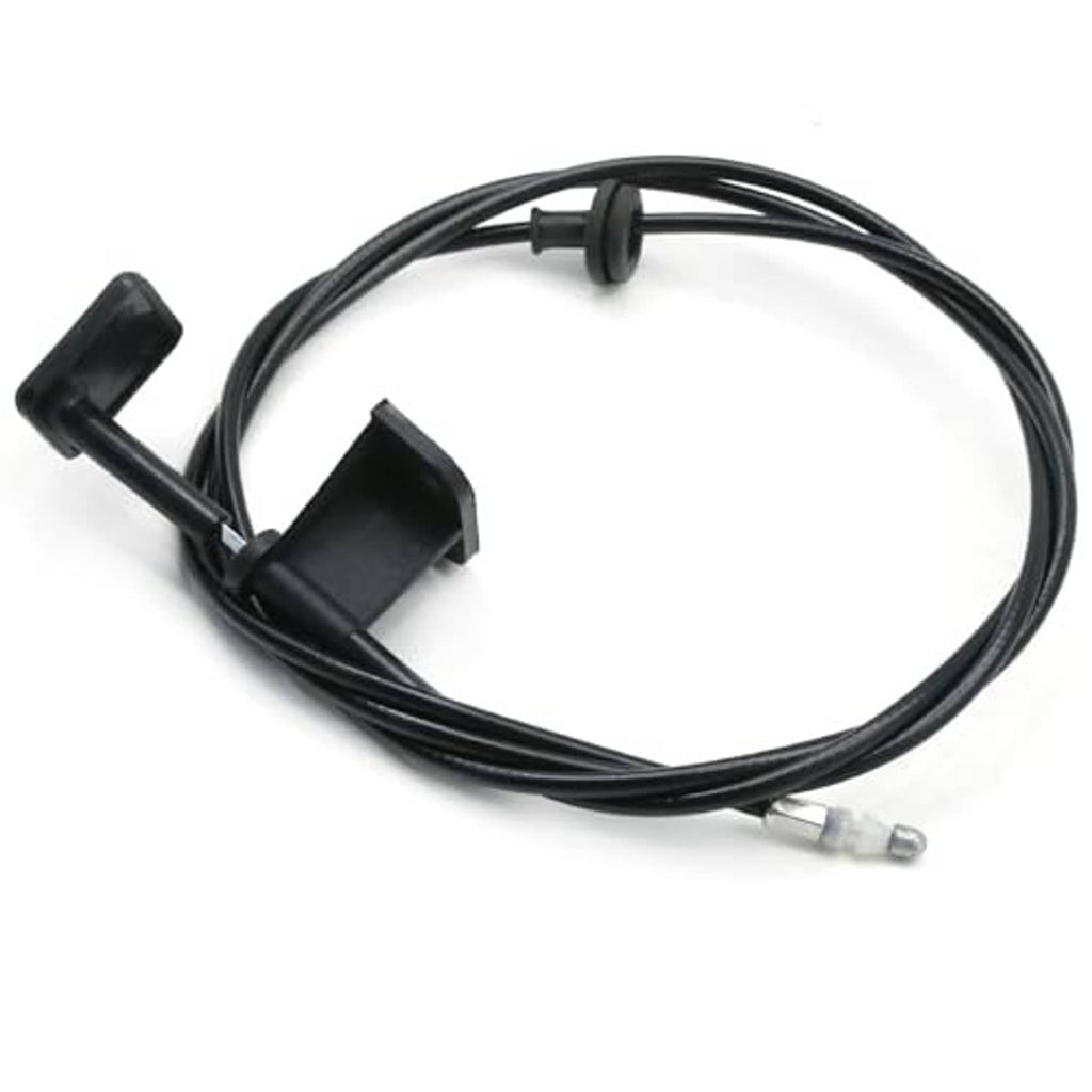 Black hood release cable with plastic fasteners and metal pull end