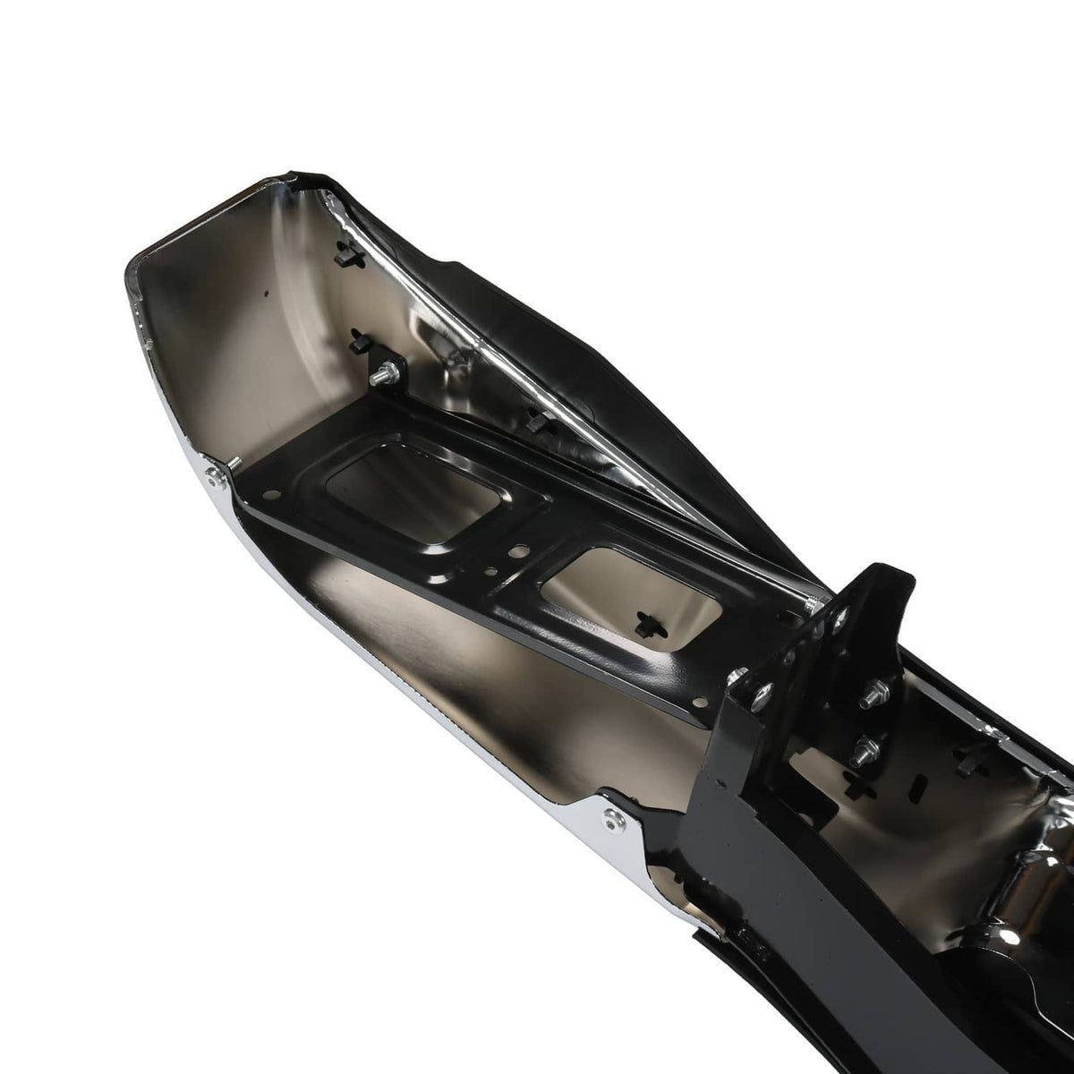 Rear bumper inner mounting panel with black bracket and silver metal parts