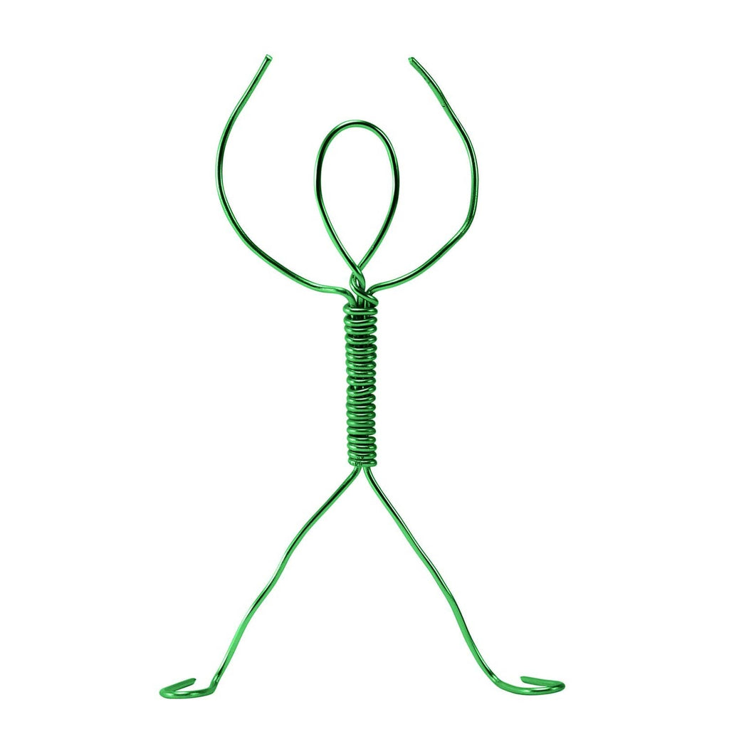 Green aluminum craft wire tripod-style figure with springy base and curved legs