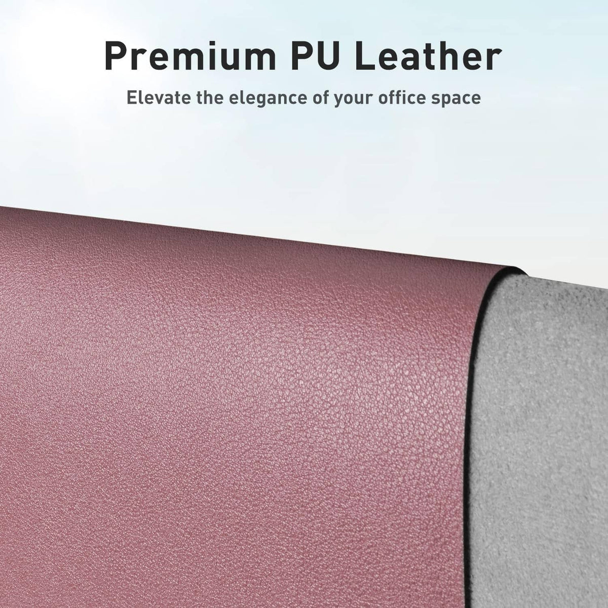 Dark pink PU leather desk pad close-up with textured finish and curved edge