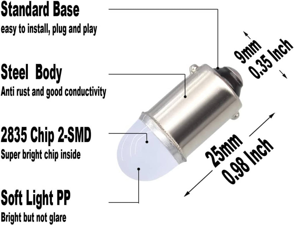 Steel-bodied car LED bulb with 2835 chip, compact 2-SMD design